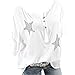 Produktbild Bluse Damen Herbst Shirt Knopf Fünfzackigen Stern Hot Drill Tops Oberteil Langarm 3/4 Ärmel O-Ausschnitt Sweatshirt Langarmshirt Lose Hemd Tunika