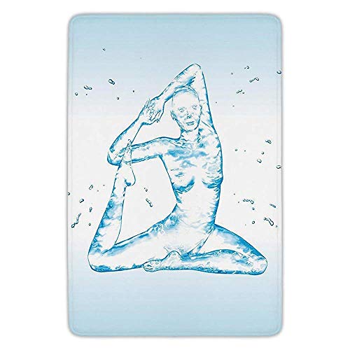 Bathroom Bath Rug Kitchen Floor Mat Carpet,Yoga,Aquatic Woman Doing Pose of Pigeons Water Healthy Lifestyle Zen Decorative,Baby Blue Light Blue White,Flannel Microfiber Non-slip Soft Absorbent