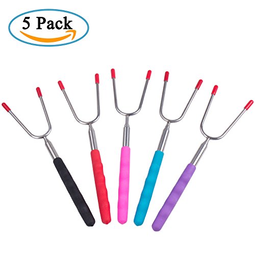 ZeWoo 5 Stück Marshmallow Sticks Bräter Ausziehbar 24-85cm Lange Teleskop Grillspieße für Lagerfeuer Grillspiess Teleskop Grillspieß Braeter Edelstahl mit Marshmallow Einfacher Handgriff Grillfest für Picknick Camping Campfire BBQ Camping Hot Dog Gemüse
