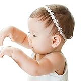 Banda de pelo BB smile Banda de pelo,Baby Girls Flores de encaje de princesa Diademas de perlas diamantadas Diademas elásticas (Blanco)