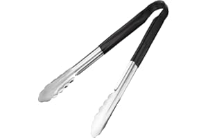 Hygiplas Pro-Grade Kitchen Serving Tongs 300mm, Black Colour Coded - General Use, Stainless Steel, Vinyl Coated Handles | CB153