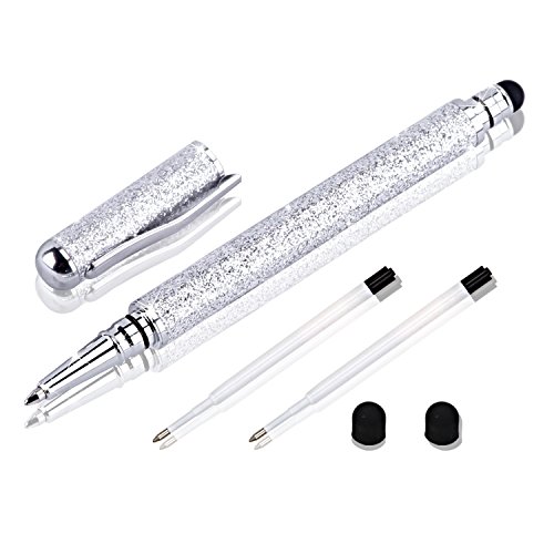 METRO 2 in 1 Eingabestift Touchstift Stylus für Tablet iPad iPhone Samsung Galaxy Tab mit 2x Kugelschreiber,2x extra Ersatzspitzen (Silber)