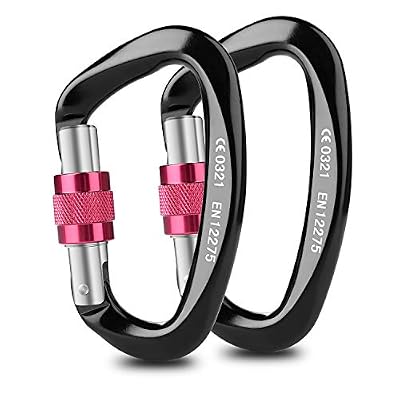 EKKONG 2pcs 2500KG Mousqueton-Mousqueton à Verrouillage Automatique, Certifié CE,Matériel en Aluminium 7075 résistant,Forme de D, Idéal pour Alpinisme, Randonné,Le Sauvetage, Camping et Pêche (Noir)