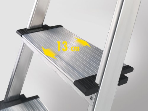 Hailo 8854-001 Alu-Sicherheits-Haushaltsleiter XXR – 4 XXL-Stufen mit Ausziehbarem Sicherheits-Haltebügel und Multifunktionsschale - 4