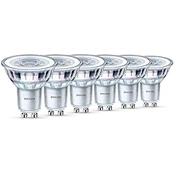 Philips - Pack de 6 Bombillas Led Foco Gu10 Cristal, 4.6 W Equivalente a 50 W, 355 Lúmenes, Luz Blanca Cálida