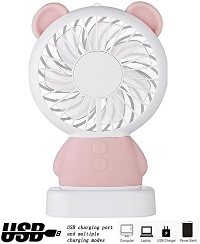 VOMAX OFFice Desktop Fan, Rechargeable Handheld Fan with Colorful LED Light, Portable Cooling Fan For Teenager Students, Women and Children,Cartoon Bear Small Fan (Pink)