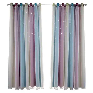 Ubersweet Imported Star Curtains Stars Blackout Curtains for Kids Girls Bedroom Living Room Colorful Double Layer Star Window Curtains, 2 Panels (53Wx108L?Purple)_123093