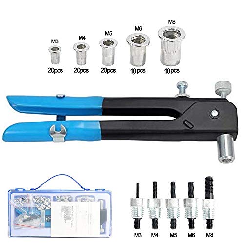 86 pcs filetée Rivet Écrou kit de Écrou Outil de Rivet Riveteuse Rivet Nutsert Gun Kit de pince à riveter à riveter Outil de pince à riveter Insert fileté pour filetage M3 M4 M5 M6 M8