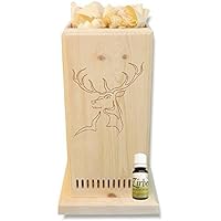 Original-Zirbenduftsäule inkl. 10ml Bio-Zirbenöl - mit gefrästem Hirschmotiv - Das ideale Geschenk für Jäger - ein 100%iges BIO-Naturprodukt | Zirbenkamin | Zirbenwürfel