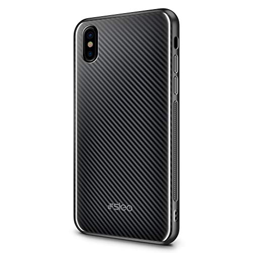SLEO Custodia per iPhone XS/iPhone X, Cover per iPhone XS/iPhone X Coperchio Posteriore in Vetro Temperato[TPU + Vetro Temperato] Guscio di Protezione del Telefono - Fibra di carbonio