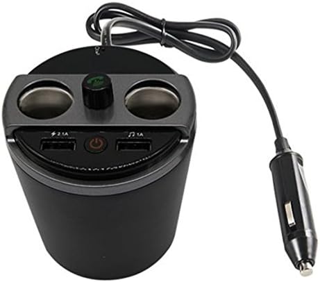 FM Transmitter,Loamy Car MP3 Player FM Transmitter Bluetooth Handsfree Functional Car Cup Charger with Dual USB Ports 3.1A + 2-Socket Cigarette Lighter Splitter for iPhone , Android,GPS,Dashcam - Grey