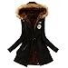 Produktbild Damen Bekleidung Vovotrade  Womens Warm Long Coat Handgefertigte Pelzkragen Kapuzenjacke Dünne Winter Parka Outwear Lint Coats (Size:M, Schwarz)