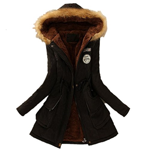 Preisvergleich Produktbild Damen Bekleidung Vovotrade Womens Warm Long Coat Handgefertigte Pelzkragen Kapuzenjacke Dünne Winter Parka Outwear Lint Coats (Size:M, Schwarz)