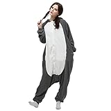 Casa Pyjama Tieroutfit Schlafanzug Tier Onesies Sleepsuit mit Kapuze Erwachsene Unisex Overall Halloween Kostüm Jumpsuit (XL, Gray Wolf) - 