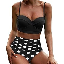 Mymyguoe Bikini de Traje de baño de Viento étnico con Estampado de Lunares de Cintura Alta para Mujer Bikinis Traje de baño Mujer Retro Ropa de Playa Bikini Set