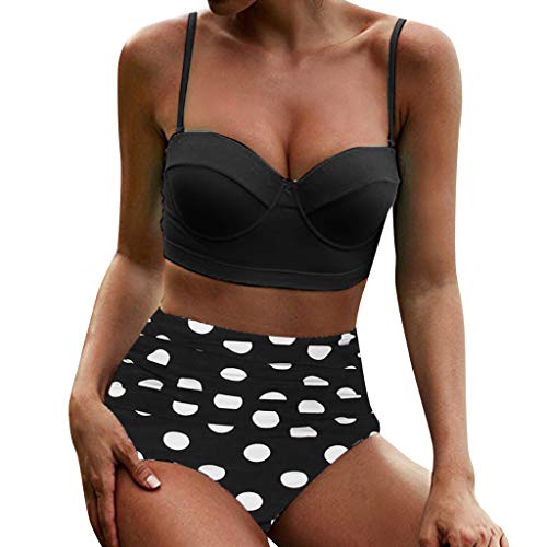 Mymyguoe Bikini de Traje de baño de Viento étnico con Estampado de Lunares de Cintura Alta para Mujer Bikinis Traje de baño Mujer Retro Ropa de Playa Bikini Set