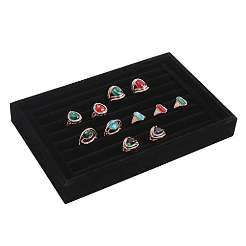 SODIAL(R) Samt Ring Manschette Schmuck Lagerung Anzeige Box Tablett Fall Deckel (Schwarz) - 2