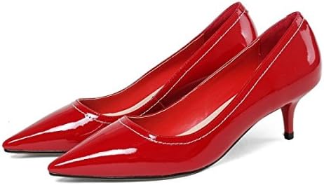 Women Ladies Patent Leather Black Kitten Heels Shoes Female Elegant Pointy Toe Pumps Shallow Shoes Wedding Party Office Stiletto Shoes （3 Colors）,Red-EU:39/UK:6.5