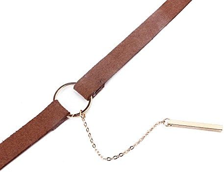 Trendsme Elegant Cord Choker Karma Charm Necklace with dangle Bar Retro Hippy Choker Necklace UK-Tan brown