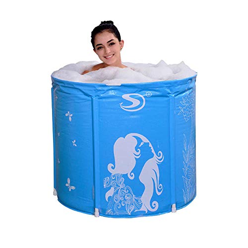 Bathtub Bañera para niños Adultos, Plato de Ducha Aislado portátil Engrosado, bañera Independiente con Soporte Plegable, bañera de hidromasaje (Azul)