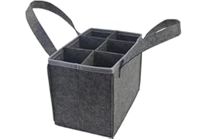 KITERI Wine Bottle Bag, 6 Bottle Wine Carrier Felt Wine Bottle Holder Bag Bottle Carrier Bag Felt Wine Bag Felt Wine Tote Bag for 6 Bottles with Flexible Dividers for Party BBQ Picnic, Grey