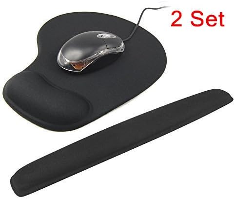 CDQ Keyboard Wrist Support &amp; Mouse Mat Set Black Gel Filled Cushion, Suit For Gaming/ Office/ Home 2 Set