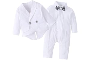 AmzBarley Baby Boys Gentlemans Outfit Suit Kids Long/Short Sleeve Dress Shirt Pants Vest Bowtie Tuxedo Rompers Childs Birthday Evening Holiday Party