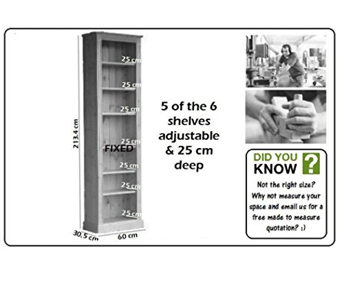 Tall Pine Bookcase, 7ft x 2ft Handcrafted & Waxed 100% Solid Wood Adjustable Display, Book Shelving Unit. No flat packs, No Assembly (BK702-T)