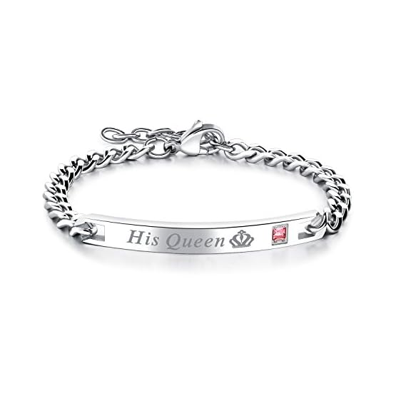 Pulseras para parejas King Queen para mujer y hombre, de acero inoxidable, con grabado, His Queen y Her King, oro rosa… - Imagen 4