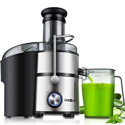 Centrifugeuse Extracteur de Jus, Oneisall Facile à Nettoyer de 800W, bac d'alimentation de largeur de 75mm, convient pour tous les fruits et légumes, anti-goutte, haute qualité, sans BPA