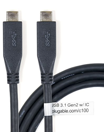 Plugable USB 3.1 Gen2 (2.Generation) 10Gbps USB-IF Zertifiziertes USB-C nach USB-C Kabel mit elektronischer Kennzeichnung (ist für bis zu 3A vorgesehen, 1m länge, Typ-C)