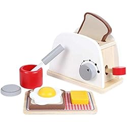 Ulalaza Chef de Cuisine en Simulation de Grille-Pain en Bois Jouets Faire Semblant de Jouer Jouet pour Cadeaux garçon Fille garçon