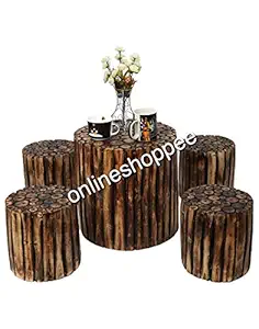 Onlineshoppee? bloque de madera wooden round coffee table with 4 stool