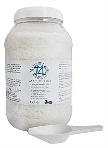 Magnesiumflakes Zechstein MAGNOLEUM 4kg für Magnesium-Bad oder als Magnesium Fußbad-Zusatz – Magnesiumchlorid Hexahydrat – Magnesiumflocken – Magnesium-Badesalz-Badekristalle – Magnesium-Flakes aus dem Zechsteinmeer