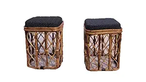 All INDIA HANDICRAFTS Cane Stools with Cushion Brown (Pack of 2)