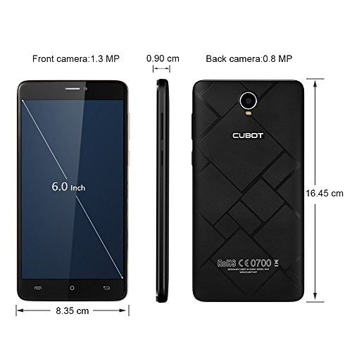 CUBOT Max Smartphone 3GB Ram 32GB, 6.0 Zoll (15,2cm) HD IPS 2.5D gebogener Bildschirm/4100 mAh Akku/Dual-SIM/5.0MP +13.0MP Kamera/4G LTE FDD/Android 6.0 (Schwarz)