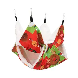 Hamster Hammock, Comfortable Relax Soft Sleep Double Layer Small Pet Cage Hammock with 4 Metal Hooks for Hamsters(red)