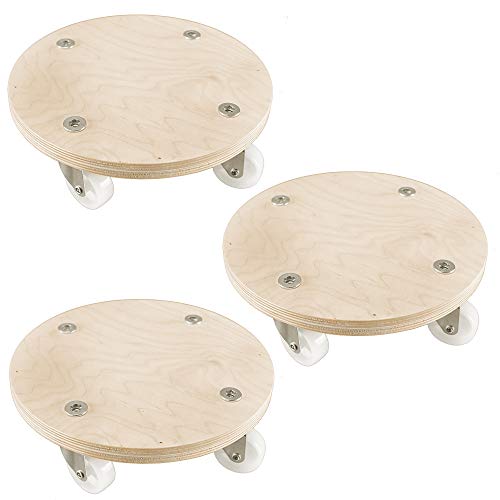 Cemab srl Charriot pour plantes et fleurs à 4 roues, rectangulaire, en bois 3 pezzi - Ø 27cm nature