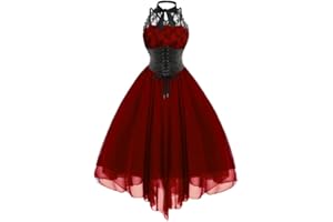 VDDTAGAM Renaissance Kleid Damen Mittelalter Kleid Mittelalter Kostüme, Gothic Kleidung Steampunk Rockabilly Kleider Ärmellos A-Linien Kleid Spitzenkleid Mittelalter Kleidung Halloween Karneval Kostüm
