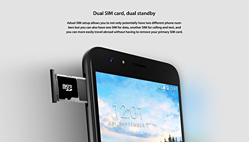 M-HORSE Power 2 4G 6000mAh Smartphone Ohne Vertrag 2GB RAM + 16GB ROM Rear Dual Kameras (8MP+2MP) / Frontkamera 5MP 5.5 Zoll HD IPS Bildschirm Dual SIM mit Frontblitz Fingerabdruck 5G Wifi - Schwarz mit goldenem Rahmen