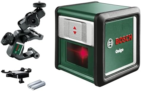 Bosch livella laser a croce Quigo con morsetto snodabile MM 2 (allineamento facile e preciso con posizionamento versatile, in scatola di cartone E-Commerce)