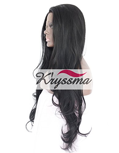 K’ryssma Natural Looking Long Wavy Synthetic Hair Lace Front Wigs For Women Heat Resistant Fiber #1B 24 Inches - 2