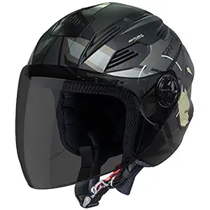 Steelbird SBA-6 7Wings Gravity Open Face ABS ISI Certified Helmet (Medium 580 mm, Matt Black Grey Helmet Fitted with Clear Visor and Extra Smoke Visor)