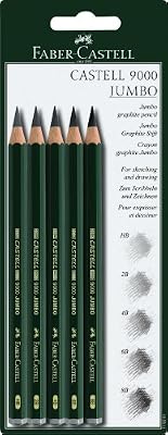 Faber-Castell 119397 Crayons graphite CASTELL 9000 Jumbo blister 5 (HB, 2B, 4B, 6B, 8B)