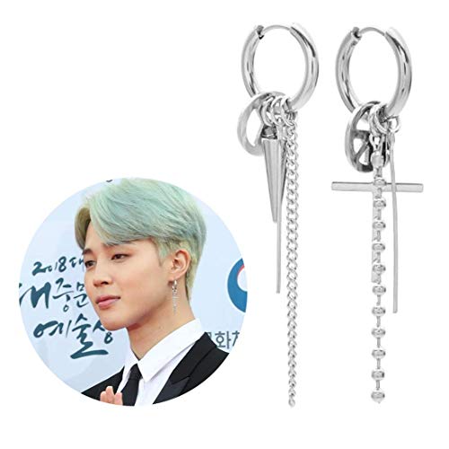 ReNice BTS Bangtan Boys V Suga im gleichen Stil Vintage Silber Ohrstecker mit 1 3D Aufkleber 2 BTS Lemo Karte für A.R.M.Y