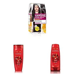 LOreal Paris Casting Crome Gloss, Ebony Black 200 (87.5 g + 72 ml) and Color Protect Shampoo (192.5 ml) ?& Conditioner Regime (192.5 ml) ? Pack of 3