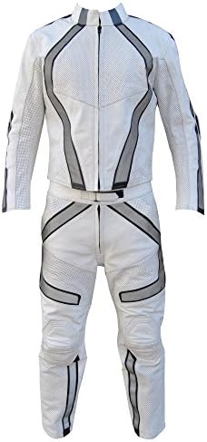 Sleekhides Men's Punk Real Leather Motorbike Suit Cow White 5X-Large