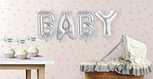 Buchstaben-Girlande Folienballons "Baby" - Silber - H: 36 cm