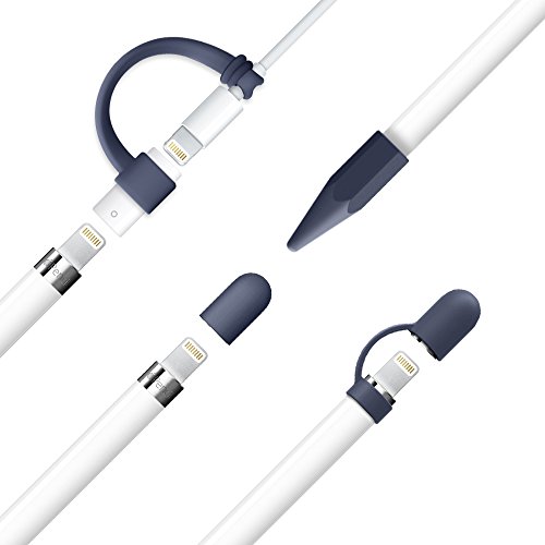[4-Pack] FRTMA für Apple Pencil Kappe / Apple Pencil Spitze Kappe / Lightning Kabel Adapterhalter / Apple Pencil Kappenhalter für iPad Pro Bleistift, Mitternachts Blau - 6