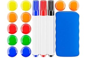 SANAWATEC (16 Stück 3x Whiteboard-Stifte bunte magnetische Marker mit Radierer trocken abwischbar + 1x Whiteboard-Schwamm Magnetisch Tafellöscher + 12x Magnete für Magnettafel